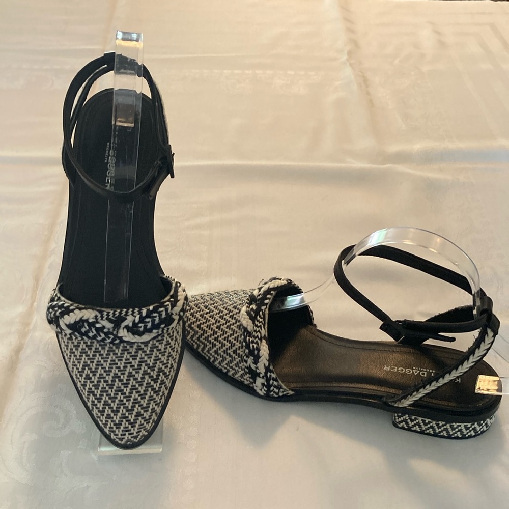 KELSI DAGGER black and white ankle strap almost flats.Not worn outside. Size 8.5